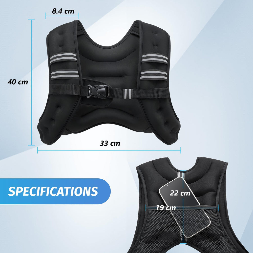 ZELUS Weighted Vest,5.4kg Weight Vest with Reflective Stripe for Workout, Strength Training, Running, Fitness, Muscle Building, Weight Loss,